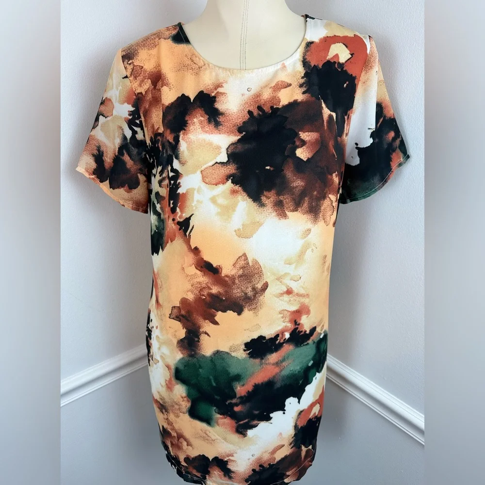 LULU’S Camaraderie Orange Print Shift Dress | Size Small - Picture 4 of 12